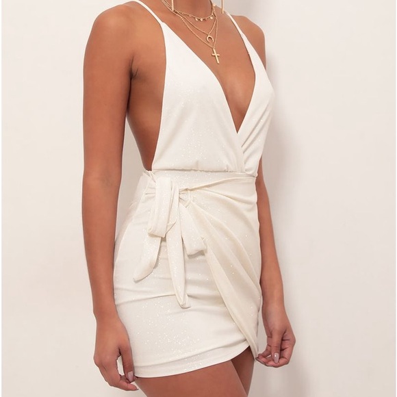 Lucy In The Sky Ivory Gold Shimmer Mini Dress - Picture 4 of 11